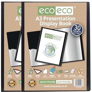 eco-eco A3 Size 50% Recycled 30 Pocket Black Presentation Display Book, Storage Case Portfolio Art Folder with Plastic Sleeves, Pack of 2, eco198x2 eco-eco A3 Size 50% Recycled 30 Pocket Black Presentation Display Book, Storage Case Portfolio Art Folder with Plastic Sleeves, Pack of 2, eco198x2