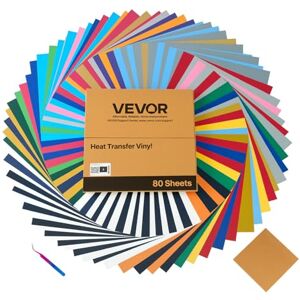 VEVOR Heat Transfer Vinyl, 80 Pack, 304.8 x 304.8mm, Assorted Colors HTV Iron on Vinyl Bundle, Easy to Cut and Weed, with Accessories, Compatible with Cutting Machines, for Various Materials, T-shirts VEVOR Heat Transfer Vinyl, 80 Pack, 304.8 x 304.8mm, Assorted Colors HTV Iron on Vinyl Bundle, Easy to Cut and Weed, with Accessories, Compatible with Cutting Machines, for Various Materials, T-shirts