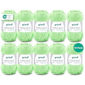 Gründl Quick Plain Knitting Crochet Yarn-10 balls (colourful yarn made from 100%, Oeko-Tex certified, 50 g/125 m, needle size: 3-4, 10 x 50 g), kiwi, Cotton, 10 x 50g Gründl Quick Plain Knitting Crochet Yarn-10 balls (colourful yarn made from 100%, Oeko-Tex certified, 50 g/125 m, needle size: 3-4, 10 x 50 g), kiwi, Cotton, 10 x 50g