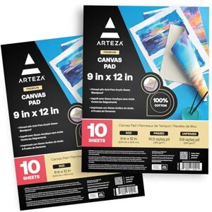 ARTEZA 9X12 Canvas Pad, 2 Pack, 20 Sheets, Cotton, Primed with Acid-Free Gesso, Glue-Bound Pad of Canvas Paper for Acrylic Painting Or Oil Paint, Ideal for Painting and Mixed Media,White,9x12 ARTEZA 9X12 Canvas Pad, 2 Pack, 20 Sheets, Cotton, Primed with Acid-Free Gesso, Glue-Bound Pad of Canvas Paper for Acrylic Painting Or Oil Paint, Ideal for Painting and Mixed Media,White,9x12
