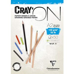 Clairefontaine Ref 975022C Cray'On White Glued Sketch Pad (50 Sheets) A2 (59.4 x 42cm) Size, 120gsm 100% Cellulose Paper, Grained One Size & Smooth Other Side Clairefontaine Ref 975022C Cray'On White Glued Sketch Pad (50 Sheets) A2 (59.4 x 42cm) Size, 120gsm 100% Cellulose Paper, Grained One Size & Smooth Other Side