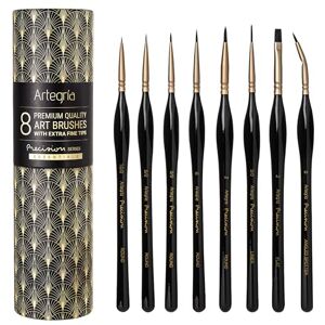 ARTEGRIA Detail Paint Brush Set 8 Miniature Paint Brushes with Extra Fine Tips, Ergonomic Handle, Angled Spotter for Small Scale Model Art and Paint by Numbers for Adults Acrylic Watercolor Oil ARTEGRIA Detail Paint Brush Set 8 Miniature Paint Brushes with Extra Fine Tips, Ergonomic Handle, Angled Spotter for Small Scale Model Art and Paint by Numbers for Adults Acrylic Watercolor Oil