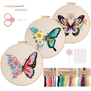 VynyQoo 3pcs Embroidery Kits Butterfly, Embroidery Kit for Beginners, Embroidery Starter Kit Adults, Stamped Embroidery kit with Butterfly Pattern, DIY Craft Embroidery with Video Tutorial Instruction VynyQoo 3pcs Embroidery Kits Butterfly, Embroidery Kit for Beginners, Embroidery Starter Kit Adults, Stamped Embroidery kit with Butterfly Pattern, DIY Craft Embroidery with Video Tutorial Instruction
