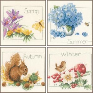 Lanarte Counted Cross Stitch Kit: 4 Seasons: Set of 4, Cotton, NA, 18 x 16cm Lanarte Counted Cross Stitch Kit: 4 Seasons: Set of 4, Cotton, NA, 18 x 16cm