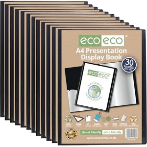 eco-eco A4 Size 50% Recycled 30 Pocket Black Presentation Display Book, Storage Case Portfolio Art Folder with Plastic Sleeves, Pack of 12, eco196x12 eco-eco A4 Size 50% Recycled 30 Pocket Black Presentation Display Book, Storage Case Portfolio Art Folder with Plastic Sleeves, Pack of 12, eco196x12