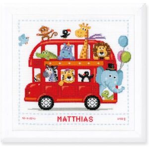 Vervaco Birth Record Funny Bus Counted Cross Stitch Kit, Multi-Colour, PN-0147691 Vervaco Birth Record Funny Bus Counted Cross Stitch Kit, Multi-Colour, PN-0147691