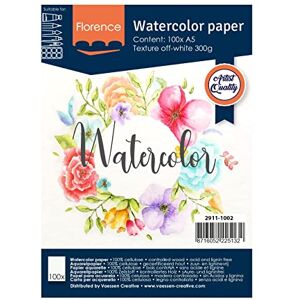 Creative Labs Florence Watercolour Paper A5, Ivory, 300 GSM, Artist Grade Quality, Textured Surface, 100 Sheets for Painting, Handlettering, Art Projects Creative Labs Florence Watercolour Paper A5, Ivory, 300 GSM, Artist Grade Quality, Textured Surface, 100 Sheets for Painting, Handlettering, Art Projects