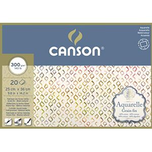Canson Aquarelle Watercolour Cold Pressed 300gsm Paper, Block Glued 4 Sides, 25x36cm Natural White 20 Sheets, For Professional Artists Canson Aquarelle Watercolour Cold Pressed 300gsm Paper, Block Glued 4 Sides, 25x36cm Natural White 20 Sheets, For Professional Artists