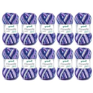 Gründl felting wool colour, (OEKO-TEX ® certified, 100% virgin wool for felting, 50 g / 50 m, needle size: 8-9, 10 balls á 50 g), stone-grey-purple-lilac multicolour Gründl felting wool colour, (OEKO-TEX ® certified, 100% virgin wool for felting, 50 g / 50 m, needle size: 8-9, 10 balls á 50 g), stone-grey-purple-lilac multicolour