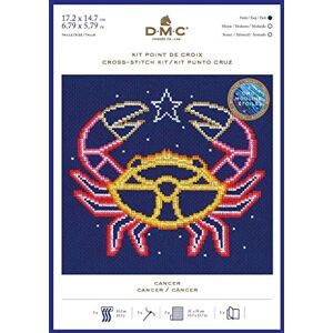DMC Star Sign Cross Stitch Kit Cancer, Includes Aida Fabric 5.5pts/cm, Mouliné Étoile Thread, Needle and Chart DMC Star Sign Cross Stitch Kit Cancer, Includes Aida Fabric 5.5pts/cm, Mouliné Étoile Thread, Needle and Chart