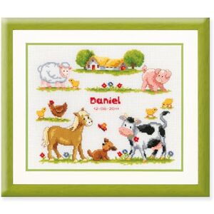 Vervaco Birth Record Farm Animals Counted Cross Stitch Kit, Multi-Colour Vervaco Birth Record Farm Animals Counted Cross Stitch Kit, Multi-Colour