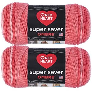 Red Heart Super Saver Jumbo Sea Coral Ombre Yarn 2 Pack of 283g/10oz Acrylic 4 Medium (Worsted) 482 Yards Knitting/Crochet Red Heart Super Saver Jumbo Sea Coral Ombre Yarn 2 Pack of 283g/10oz Acrylic 4 Medium (Worsted) 482 Yards Knitting/Crochet
