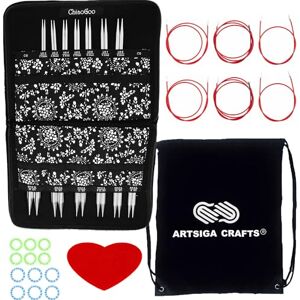 ChiaoGoo Twist Red Lace 4-Inch Complete 7400-C Interchangeable Circular Knitting Needle Set, Sizes US 2, 3, 4, 5, 6, 7, 8, 9, 10, 10.5, 11, 13, 15 with 6 Cords Bundle with 1 Artsiga Crafts Project Bag ChiaoGoo Twist Red Lace 4-Inch Complete 7400-C Interchangeable Circular Knitting Needle Set, Sizes US 2, 3, 4, 5, 6, 7, 8, 9, 10, 10.5, 11, 13, 15 with 6 Cords Bundle with 1 Artsiga Crafts Project Bag
