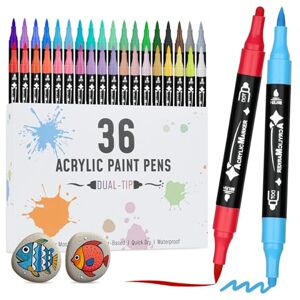 VynyQoo 36 Colours Acrylic Paint Pens Set, Dual Tip Markers, Acrylic Pens for Rock Painting with 0.5cm Extra Fine Tip, Water Based Colouring for Wood Glass Ceramic Fabric for Adults Kids VynyQoo 36 Colours Acrylic Paint Pens Set, Dual Tip Markers, Acrylic Pens for Rock Painting with 0.5cm Extra Fine Tip, Water Based Colouring for Wood Glass Ceramic Fabric for Adults Kids