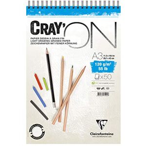 Clairefontaine Ref 975025C Cray'On White Wirebound Sketch Pad (50 Sheets) A3 (29.7 x 42cm) Size, 120gsm 100% Cellulose Paper, Grained One Size & Smooth Other Side Clairefontaine Ref 975025C Cray'On White Wirebound Sketch Pad (50 Sheets) A3 (29.7 x 42cm) Size, 120gsm 100% Cellulose Paper, Grained One Size & Smooth Other Side