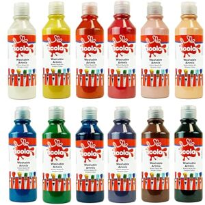 scola Readymix Water Based Washable Tempera Paint, 12 Assorted Bright Colours, 300ml Bottles, Safe Non-Toxic Poster Paints, Craft Projects, Suitable for 3+ scola Readymix Water Based Washable Tempera Paint, 12 Assorted Bright Colours, 300ml Bottles, Safe Non-Toxic Poster Paints, Craft Projects, Suitable for 3+