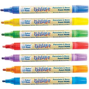 Baker Ross FE193 Rainbow Glitter Porcelain & Deco Paint Pens Pack of 7, Arts and Crafts Supplies, Acrylic Markers for Kids, Paint Markers for Children Baker Ross FE193 Rainbow Glitter Porcelain & Deco Paint Pens Pack of 7, Arts and Crafts Supplies, Acrylic Markers for Kids, Paint Markers for Children
