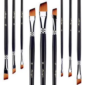 AMAGIC Angled Flat Tip Brushes by , 9 Pcs Paint Brush Set Professional Angular Paintbrush Angle Shader Brush for Watercolour/Oil/Acrylic/Crafts/Rock & Face Painting AMAGIC Angled Flat Tip Brushes by , 9 Pcs Paint Brush Set Professional Angular Paintbrush Angle Shader Brush for Watercolour/Oil/Acrylic/Crafts/Rock & Face Painting