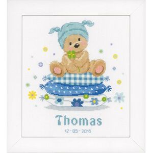 Vervaco Counted Cross Stitch: Birth Record: Bear On Pillow, COTTON NA, 22 x 24cm Vervaco Counted Cross Stitch: Birth Record: Bear On Pillow, COTTON NA, 22 x 24cm