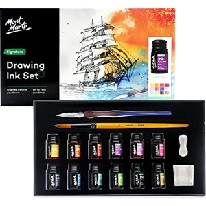 MONT MARTE Calligraphy Set 16-Pieces Includes 12 x 7ml Ink Colours, Glass Dip Pen, Ink Well, Brush and Pen Rest Smooth-Flowing pigmented Inks MONT MARTE Calligraphy Set 16-Pieces Includes 12 x 7ml Ink Colours, Glass Dip Pen, Ink Well, Brush and Pen Rest Smooth-Flowing pigmented Inks