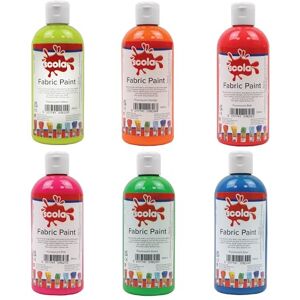 scola Textile Fabric Paint, 6 Assorted Fluorescent Colours, 300ml Bottles, School Supplies, Art and Crafts Projects, Children's Craft Projects, For Kids scola Textile Fabric Paint, 6 Assorted Fluorescent Colours, 300ml Bottles, School Supplies, Art and Crafts Projects, Children's Craft Projects, For Kids