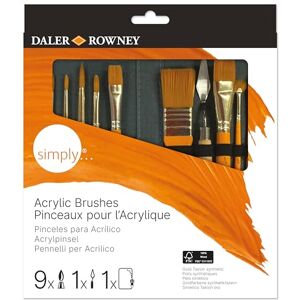 Daler Rowney Daler-Rowney Simply Gold Taklon Synthetic Hair Acrylic Brush Set with Short Handles, 10 Assorted Brushes with Zip Case, For Entry-Level Artists & Hobbyists Daler Rowney Daler-Rowney Simply Gold Taklon Synthetic Hair Acrylic Brush Set with Short Handles, 10 Assorted Brushes with Zip Case, For Entry-Level Artists & Hobbyists