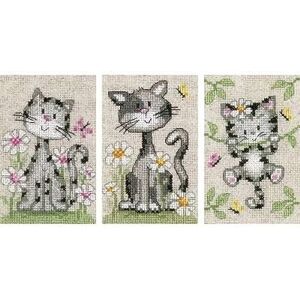Vervaco Cats and Flowers Counted Cross Stitch Kit, Set of 3, Multi-Colour Vervaco Cats and Flowers Counted Cross Stitch Kit, Set of 3, Multi-Colour