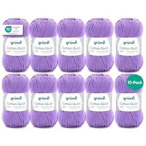 Gründl Cotton Quick Plain Value Pack 10 x 50g Balls (Heavy Duty Wool, Easy Care Washable 100% Cotton Thread, 50g/125m, 3-4, 10 x 50g) Lavender Gründl Cotton Quick Plain Value Pack 10 x 50g Balls (Heavy Duty Wool, Easy Care Washable 100% Cotton Thread, 50g/125m, 3-4, 10 x 50g) Lavender