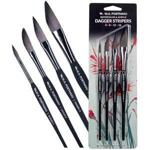 WA Portman Dagger Paint Brush Set of 4 - Watercolor & Acrylic - Professional Watercolor & Acrylic Pinstriping Brush Set with Comfort Grip WA Portman Dagger Paint Brush Set of 4 - Watercolor & Acrylic - Professional Watercolor & Acrylic Pinstriping Brush Set with Comfort Grip