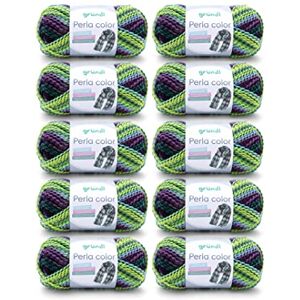 Gründl Perla Color Wool (Wool-Like Hand Knitting Yarn Made of 100% Polyester, 100 g / 90 m, Needle Size: 8-9, 10 x 100 g), May Green/Blue/Purple/Green Gründl Perla Color Wool (Wool-Like Hand Knitting Yarn Made of 100% Polyester, 100 g / 90 m, Needle Size: 8-9, 10 x 100 g), May Green/Blue/Purple/Green