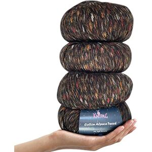 KnitPal Cotton Alpaca Tweed, #3 DK, Light Worsted Yarn Pack of 4 (536m/200g), Super Soft Fluffy Blend for Knitting and Crocheting Hats, Shawls, Garments, Blankets (Black Charcoal) KnitPal Cotton Alpaca Tweed, #3 DK, Light Worsted Yarn Pack of 4 (536m/200g), Super Soft Fluffy Blend for Knitting and Crocheting Hats, Shawls, Garments, Blankets (Black Charcoal)