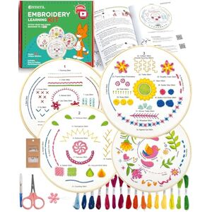 Azenera Beginner Embroidery Kit (4 Pack) for Adults, Learn 33 Stitches with Easy DIY Video Tutorials, Coloured Design Patterns, Cross Stitch Hoop, Gift (AZA100) Azenera Beginner Embroidery Kit (4 Pack) for Adults, Learn 33 Stitches with Easy DIY Video Tutorials, Coloured Design Patterns, Cross Stitch Hoop, Gift (AZA100)
