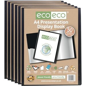 eco-eco A4 Size 50% Recycled 50 Pocket Black Presentation Display Book, Storage Case Portfolio Art Folder with Plastic Sleeves, Pack of 6, eco197x6 eco-eco A4 Size 50% Recycled 50 Pocket Black Presentation Display Book, Storage Case Portfolio Art Folder with Plastic Sleeves, Pack of 6, eco197x6