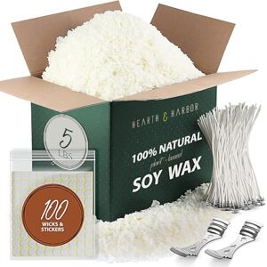 Hearth & Harbor Soy Candle Wax for Candle Making Natural Soy Wax for Candle Making 2.25 kg Bag, Premium Soy Wax Flakes, 100 Cotton Candle Wicks, 100 Wick Stickers, & 2 Centering Devices Hearth & Harbor Soy Candle Wax for Candle Making Natural Soy Wax for Candle Making 2.25 kg Bag, Premium Soy Wax Flakes, 100 Cotton Candle Wicks, 100 Wick Stickers, & 2 Centering Devices
