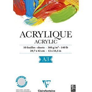 Clairefontaine Ref 96309C Acrylic Paper Pad (10 Sheets) A3 (297 x 420mm) in Size, 360gsm Paper, Acid Free, pH Neutral Suitable for Use With Acrylic & Gouache Paints Clairefontaine Ref 96309C Acrylic Paper Pad (10 Sheets) A3 (297 x 420mm) in Size, 360gsm Paper, Acid Free, pH Neutral Suitable for Use With Acrylic & Gouache Paints