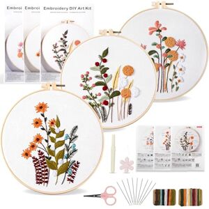 VINATO Beginner Embroidery Kit with 3 Floral Patterns, Bamboo Frame, Thread and Accessories Complete Cross Stitch and Hand Embroidery Set Gift Idea for Adults VINATO Beginner Embroidery Kit with 3 Floral Patterns, Bamboo Frame, Thread and Accessories Complete Cross Stitch and Hand Embroidery Set Gift Idea for Adults