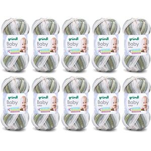 Gründl Baby Colour, 10 Balls of 50 g Wool (Wool-Like Hand Knitting & Crochet Yarn, 70% Polyacrylic & 30% Polyamide, 100 g/300 m, Needle Size: 3.5-4.5, 10 x 50 g), Olive Natural Jade Grey Gründl Baby Colour, 10 Balls of 50 g Wool (Wool-Like Hand Knitting & Crochet Yarn, 70% Polyacrylic & 30% Polyamide, 100 g/300 m, Needle Size: 3.5-4.5, 10 x 50 g), Olive Natural Jade Grey