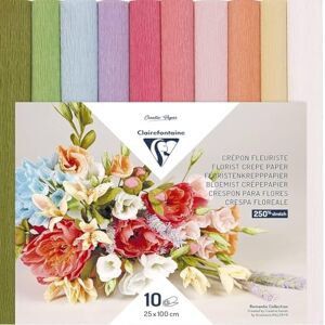 Clairefontaine 995000C 10 Rolls Crepe Florist Paper Format 25x100cm Elasticity 250% Grammage 160g Paper Flowers Beautiful Colours Ast 10 Pastel Colours, Pastels Clairefontaine 995000C 10 Rolls Crepe Florist Paper Format 25x100cm Elasticity 250% Grammage 160g Paper Flowers Beautiful Colours Ast 10 Pastel Colours, Pastels