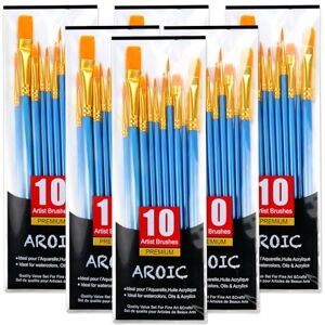 AROIC Acrylic Paint Brush Set, 6 Packs / 60 pcs Nylon Hair Brushes for All Purpose Oil Watercolor Painting Artist Professional Kits AROIC Acrylic Paint Brush Set, 6 Packs / 60 pcs Nylon Hair Brushes for All Purpose Oil Watercolor Painting Artist Professional Kits