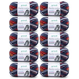 Gründl Wool Perla Colour (Wool-Like Hand Knitting Yarn Made from 100% Polyester, 100 g / 90 m, Needle Size: 8-9, 10 x 100 g), White-Basalt Blue-red-Curry Gründl Wool Perla Colour (Wool-Like Hand Knitting Yarn Made from 100% Polyester, 100 g / 90 m, Needle Size: 8-9, 10 x 100 g), White-Basalt Blue-red-Curry