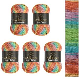 Wollbiene 5 x 100 g Crazy Cotton Batik, 500 g with Colour Gradient, 55% Cotton, Multicoloured Knitting Wool, Crochet Wool, Wool, All-Year Wool (6010 Orange Green Mint) Wollbiene 5 x 100 g Crazy Cotton Batik, 500 g with Colour Gradient, 55% Cotton, Multicoloured Knitting Wool, Crochet Wool, Wool, All-Year Wool (6010 Orange Green Mint)