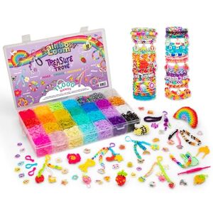 BANDAI Rainbow Loom Treasure Trove Loom Band Kit Rubber Band Bracelet Kit With Speed Loom, Dual Hook Tool, And Elastic Bands Rainbow Loom Childrens Jewellery Making Kits Make Great Gifts For Kids Age 7+ BANDAI Rainbow Loom Treasure Trove Loom Band Kit Rubber Band Bracelet Kit With Speed Loom, Dual Hook Tool, And Elastic Bands Rainbow Loom Childrens Jewellery Making Kits Make Great Gifts For Kids Age 7+