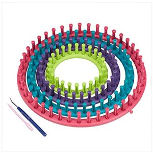 Relaxdays Knitting Looms Kit, 4 Sizes, Wool Needle & Looming Hook, Instructions, Ø 28cm, 24cm, 19cm, 14cm, Multicoloured Relaxdays Knitting Looms Kit, 4 Sizes, Wool Needle & Looming Hook, Instructions, Ø 28cm, 24cm, 19cm, 14cm, Multicoloured