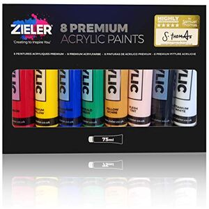 Zieler Premium Acrylic Paint Set (75ml x 8 tubes) For paper, canvas, wood, ceramic, fabric & crafts. Vibrant colours & Rich Pigments with lasting quality Suitable for all levels Zieler Premium Acrylic Paint Set (75ml x 8 tubes) For paper, canvas, wood, ceramic, fabric & crafts. Vibrant colours & Rich Pigments with lasting quality Suitable for all levels