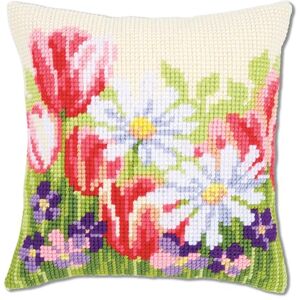 Vervaco Cross Stitch Cushion Kit Spring Flowers, Cotton, Multicolour, 40 x 40 x 0,3 cm Vervaco Cross Stitch Cushion Kit Spring Flowers, Cotton, Multicolour, 40 x 40 x 0,3 cm