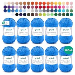 Gründl Wool Cotton Quick Plain Thin Wool for Crocheting Knitting Yarn Crochet Yarn Shiny and Skin Friendly 100% Cotton 10 Balls 50 g / 125 m Needle Size 3-4 Medium Blue Gründl Wool Cotton Quick Plain Thin Wool for Crocheting Knitting Yarn Crochet Yarn Shiny and Skin Friendly 100% Cotton 10 Balls 50 g / 125 m Needle Size 3-4 Medium Blue
