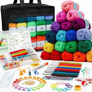 Inscraft Crochet Yarn Kit for Beginners Adults - 30 Acrylic Yarns, 1650 Yards, 73PCS Hooks & Accessories Inscraft Crochet Yarn Kit for Beginners Adults - 30 Acrylic Yarns, 1650 Yards, 73PCS Hooks & Accessories
