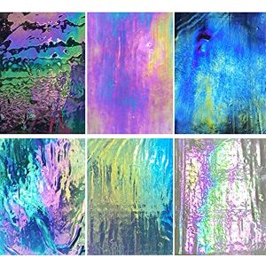 PALJOLLY Iridescent Stained Glass Sheet Variety Pack, 6 x 7 1/2 inch Iridized Glass Sheets in Rainbow Colors for Hobby Projects and Crafts PALJOLLY Iridescent Stained Glass Sheet Variety Pack, 6 x 7 1/2 inch Iridized Glass Sheets in Rainbow Colors for Hobby Projects and Crafts