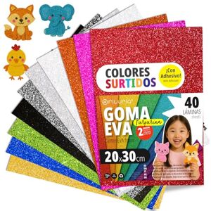 OFITURIA Glitter Eva Rubber for Creative Crafts, Glitter Foam Sheets for DIY, School Projects, Decorative Art, Scrapbooking, 20 x 30 cm (Assorted Glitter, 40 Pcs) OFITURIA Glitter Eva Rubber for Creative Crafts, Glitter Foam Sheets for DIY, School Projects, Decorative Art, Scrapbooking, 20 x 30 cm (Assorted Glitter, 40 Pcs)