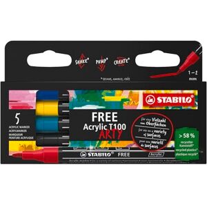 STABILO FREE Acrylic Marker ARTY T100 Round Tip 1-2mm Pack of 5 ROYAL Assorted Colours STABILO FREE Acrylic Marker ARTY T100 Round Tip 1-2mm Pack of 5 ROYAL Assorted Colours